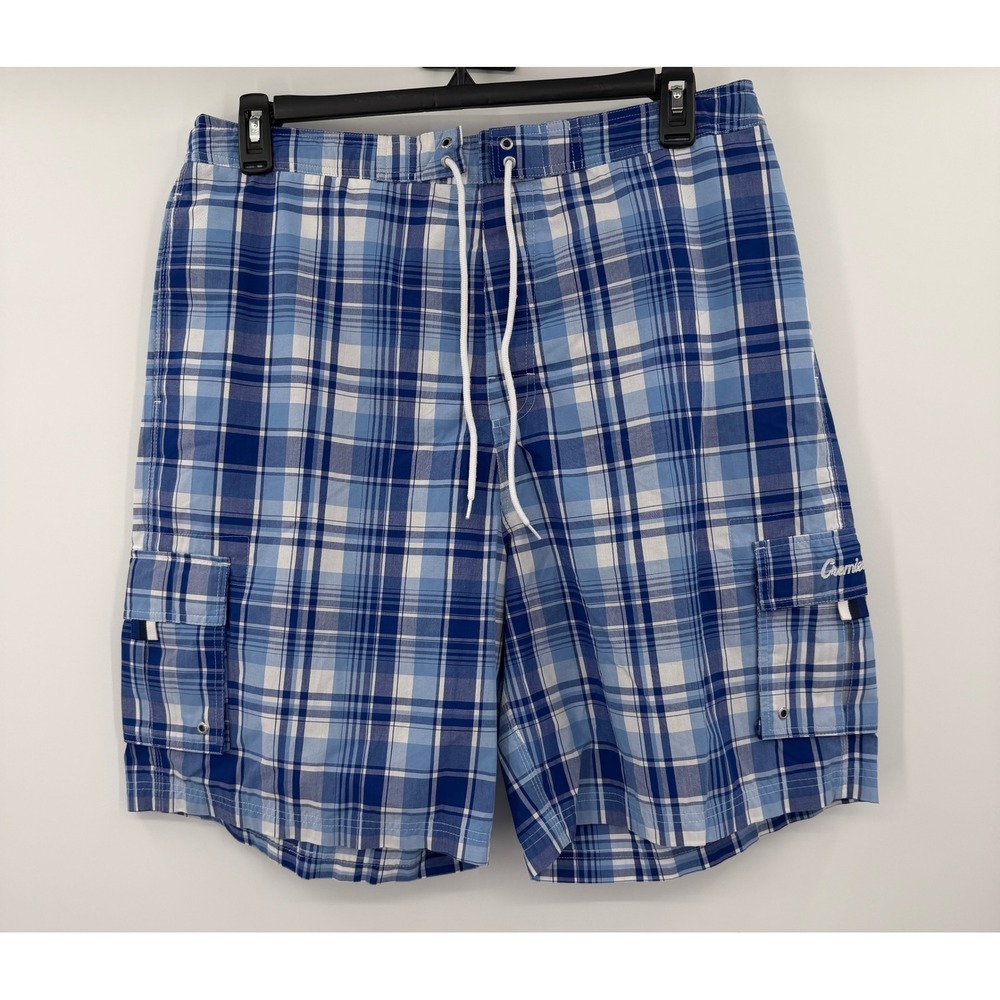 Cremieux Beach Wear Mens Blue Plaid Cargo Swim Trunks Shorts Size XL